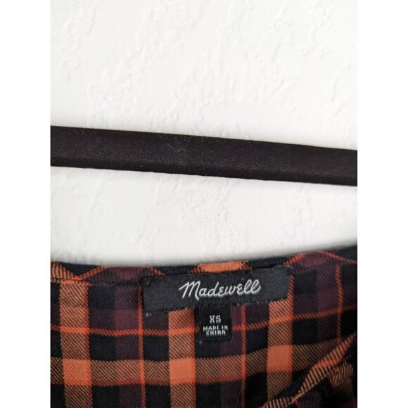Madewell Plaid Ruffled Square-Neck Cop Top Long Sleeve Womens Size XS - Picture 4 of 8